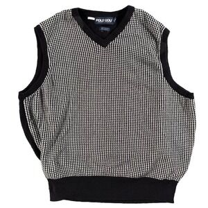 Polo Golf Vest Mens XL Houndstooth Sweater 90's Hong Kong Rayon Blend Lauren